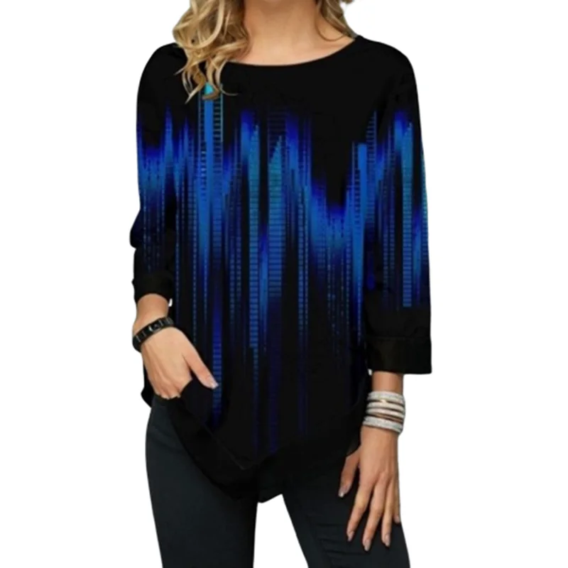 Модные черные женские футболки 3XL 4XL 5XL больших размеров, повседневные футболки с длинным рукавом и принтом