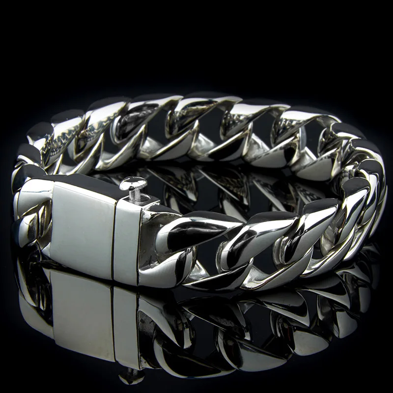 15 мм широкий полированный браслет для мужчин крутая цепочка из нержавеющей стали мужские браслеты ювелирные аксессуары браслет 8,66"
