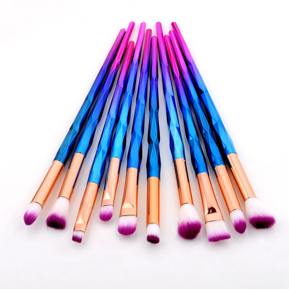 purple blue FLD 10 шт. новые алмазные кисти для макияжа Набор для женщин тени для век кисть для бровей кисть для губ Косметика красочные инструменты для макияжа - Handle Color: purple blue