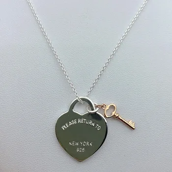 

1:1 925 sterling silver hot sale fashion love heart and key pendant necklace, romantic and charming Valentine's Day jewelry gift