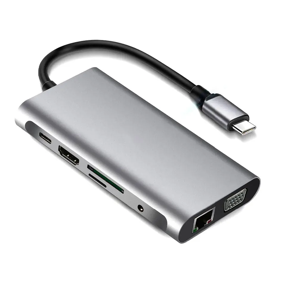 

USB HUB Type-C 10 in 1 Thunderbolt 3 Type C Adapter Dock 3 USB 3.0 Port 4K HDMI 1080P VGA RJ45 Gigabit Ethernet For Macbook Pro