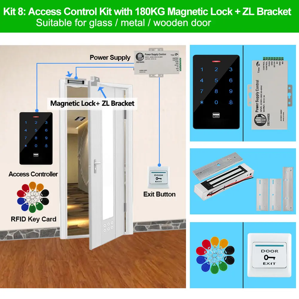 Contraseña Kit de Seguridad para el hogar Cerradura de Puerta de Seguridad magnética IP/TCP RFID Kit de Control de Acceso Tarjeta de Control de Acceso 