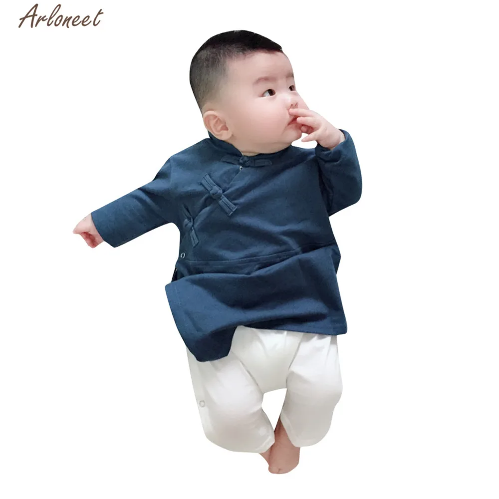 ARLONEET/Одежда для новорожденных; однотонная хлопковая китайская Пижама для сна на пуговицах для маленьких мальчиков и девочек; комбинезон; одежда