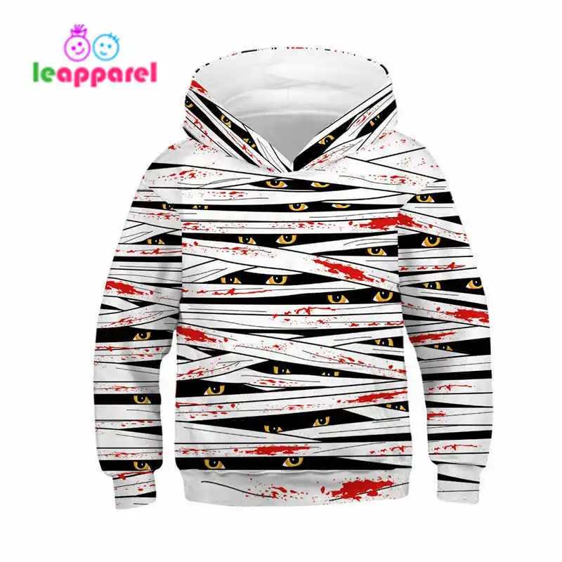 LEAPPAREL/Коллекция года; толстовки для девочек и мальчиков на Хеллоуин; толстовка с объемным принтом сердца и крови; детские толстовки с длинными рукавами; сезон осень-зима; От 6 до 16 лет - Цвет: TN00149