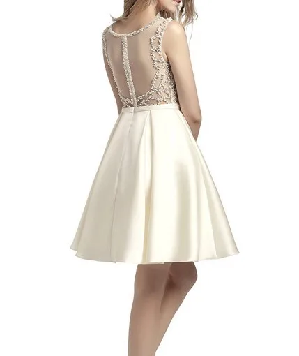 new luckgirls Embroidery print small round neckknee-length royal ivory beauty Party Homecoming Dresses
