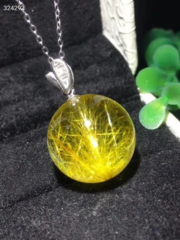 

Natural Gold Rutilated Quartz Pendant 17mm Ball Sphere Titanium Gemstone Crystal Stone Pendant Necklace AAAAAA