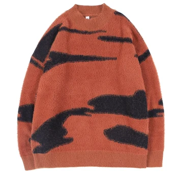 

Men's Jumpers Knitted Sweater Cashmere Pullover Crewneck Zebra Combination Tops Outdoor Fashion for Young Boys Autumn Winter