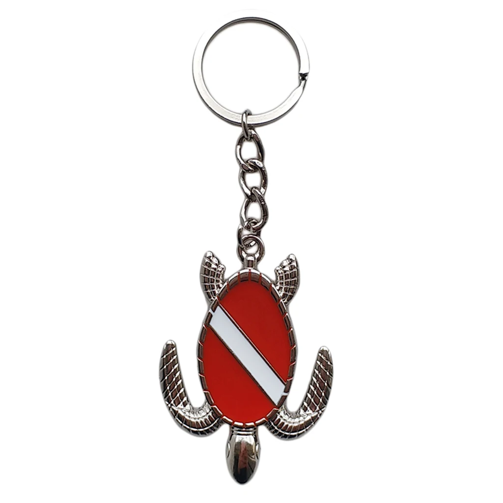Realistic Life-like Key Chain Ocean Theme - Sea Turtle with Scuba Diving Flag - Bag Tag, Car Motorcycle Keys Holder