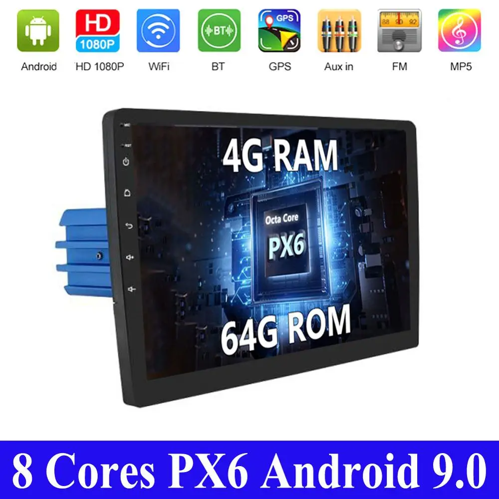 1 Din Octa Core Android 9.0 car Multimediaplayer universal GPS Navigation stereo radio PX6 WIFI+Blu