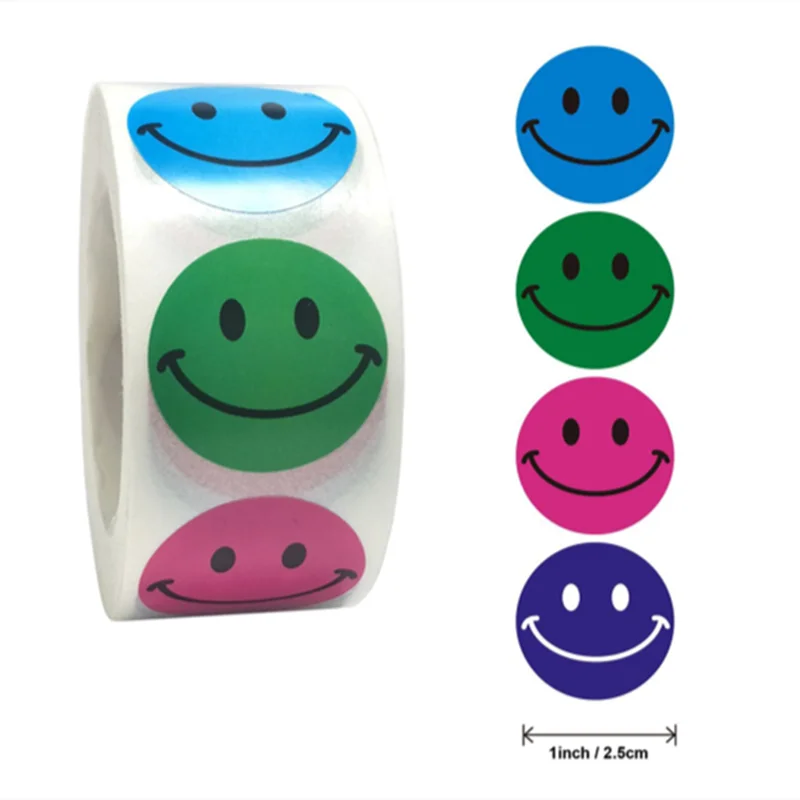 100 pièces d'autocollants colorés Smiley sur un rouleau