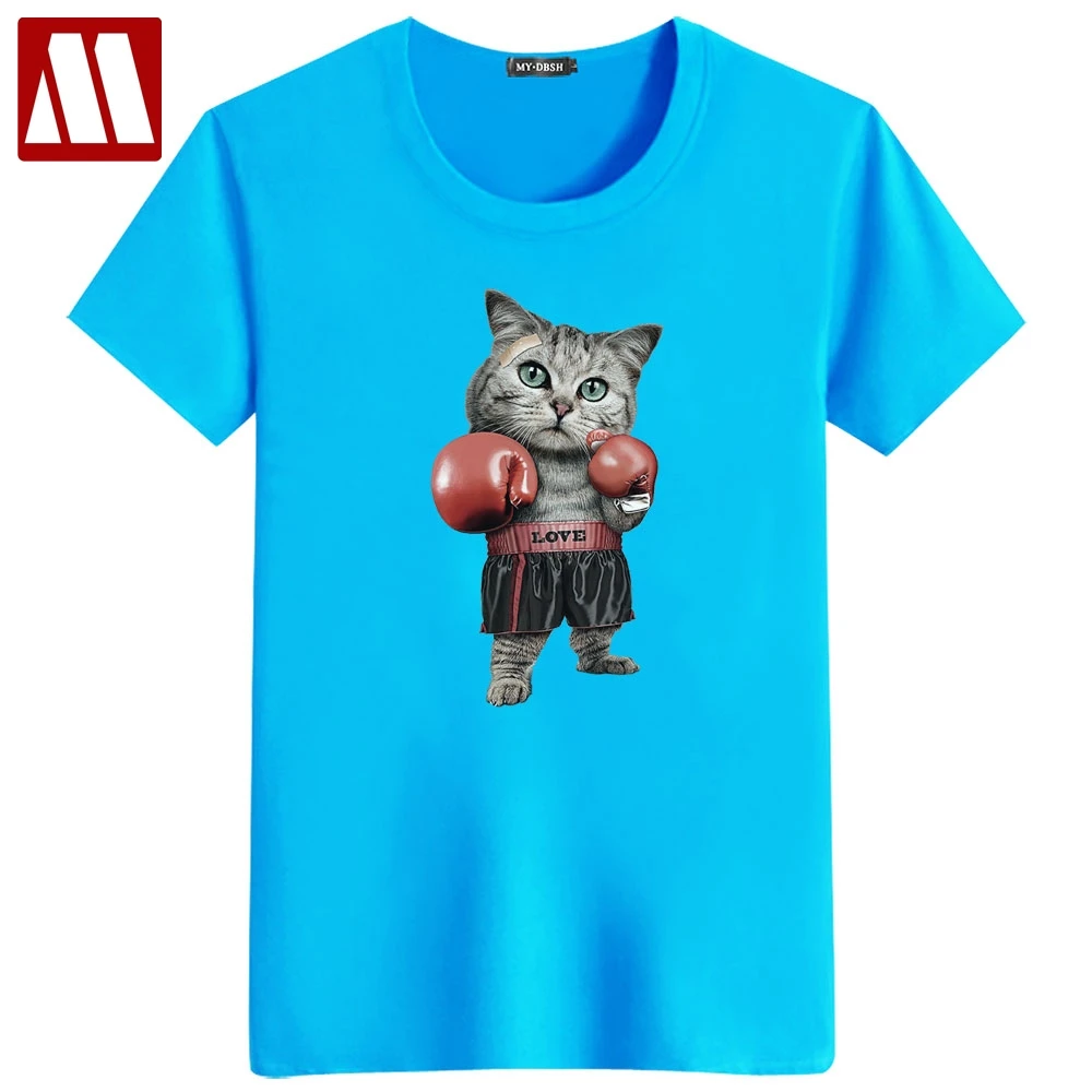 

2019 New Arrival Fashion Boxer Cat Design Mens T Shirts Boy Cool Tops Hipster Printed Summer Short Sleeve T-shirts Casual tshirt