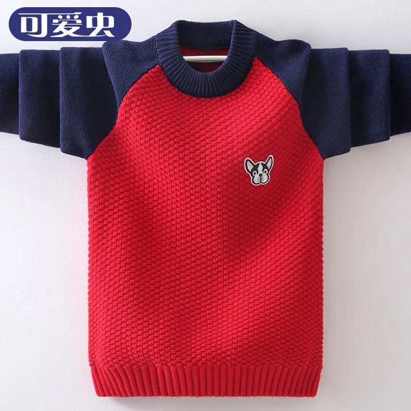 

Pullover Sweater Yarn Brushed And Thick New Style Big Boy BOY'S Thermal Clothes Children Winter Clothing plus Velvet College