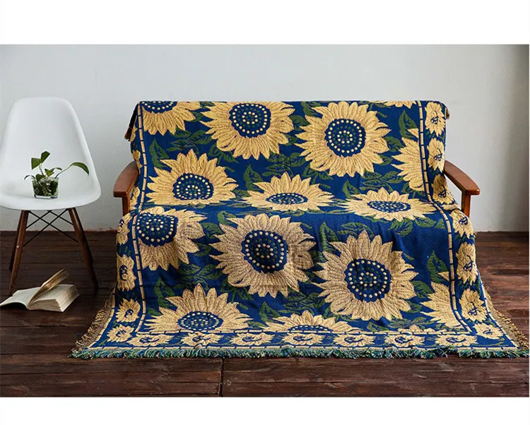 Подсолнух трикотажное покрывало хлопок покрывало на диван американский диван подушка страна диван с разрисованной ткани покрывало одеяло домашний текстиль