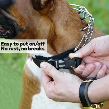 

Strong Professional Metal Nylon Pinch Dog Training Chain Collar Prong Pet