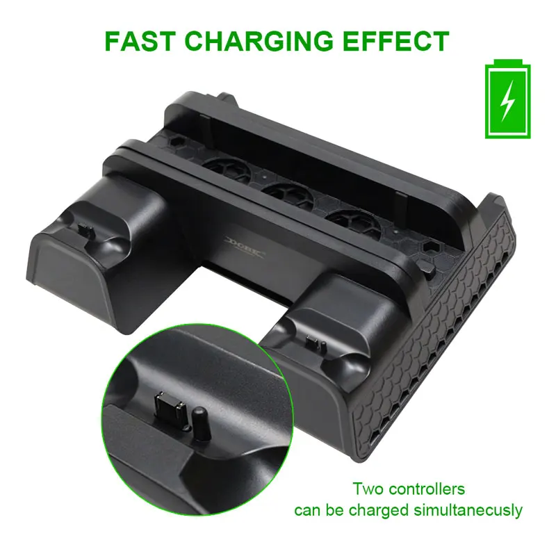  For PS4/PS4 Slim/PS4 Pro Vertical Stand with Cooling Fan Dual Controller Charger Charging Station F