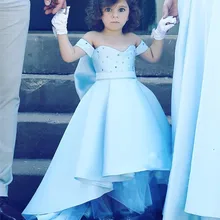 Высокий Низкий светильник, синие нарядные платья для девочек с бантом размера плюс, вечерние платья на день рождения для маленьких девочек