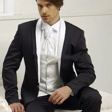 Черный вечерний мужской костюм из трех предметов, шаль с отворотом, отделка под заказ, свадебные смокинги(пиджак+ брюки+ жилет+ галстук