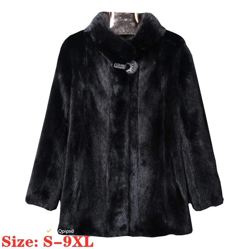

Plus Size 9XL Women Short Mink Fur Coat Autumn Winter Stand-up Collar Faux Fur Outwear Warm Mink Fur Jacket Casual Loose Parkas