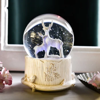 

Nordic Christmas Moose Crystal Ball Creative Girl Heart Christmas Birthday Gift Ins Cute Music Box Ornaments Fairy Garden Craft