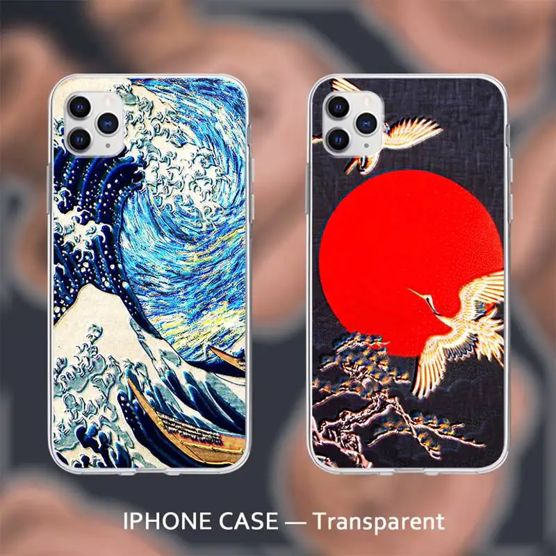 Прозрачный мягкий чехол Wave Of Japanese Relief Art Для Iphone Se 2020 6 6s 7 8 Plus X Xs Max Xr 11 12 Pro |