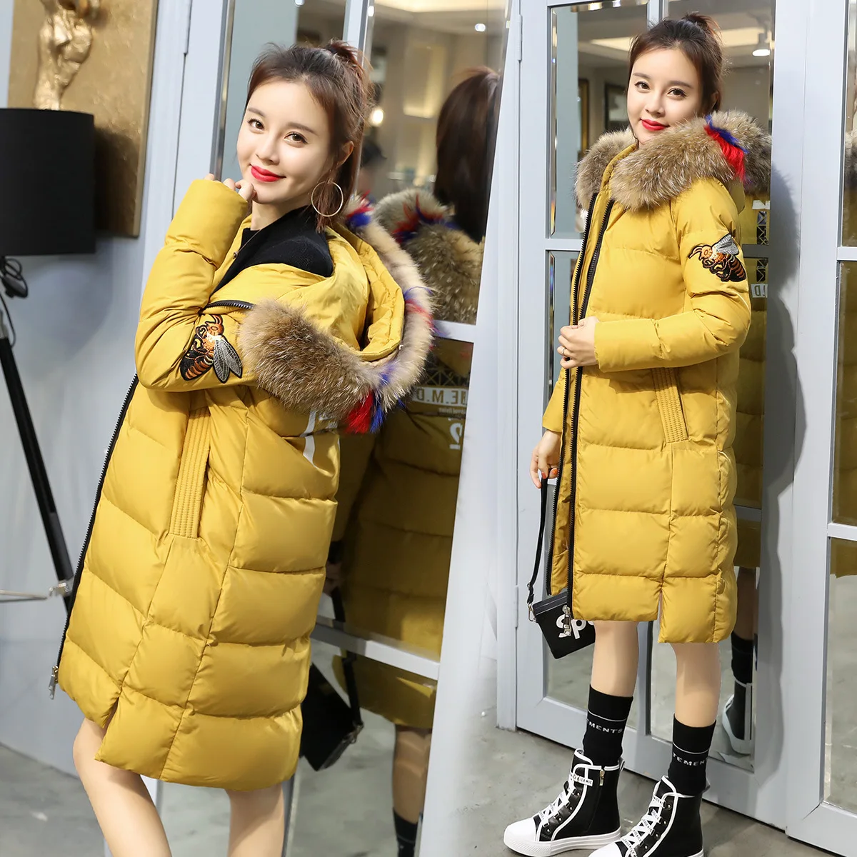 

Down Jacket Cotton-padded Clothes Women's Mid-length 2018 Winter New Style WOMEN'S Dress Korean-style Thick Cotton-padded Jacket
