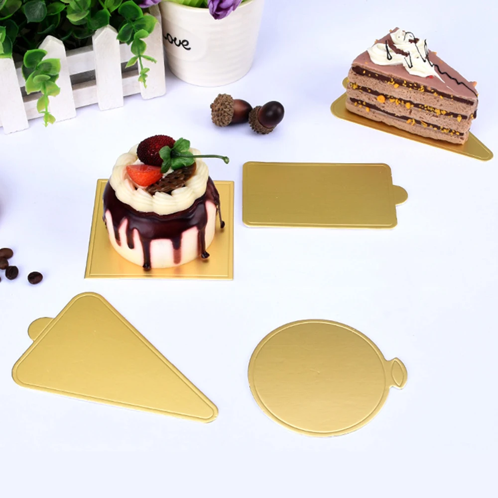 

New 100pcs / set Mousse Round Gold Paper Cake Plates Cupcake Dessert Displays Decorative Wedding Birthday Cake Pastry Tray Kit