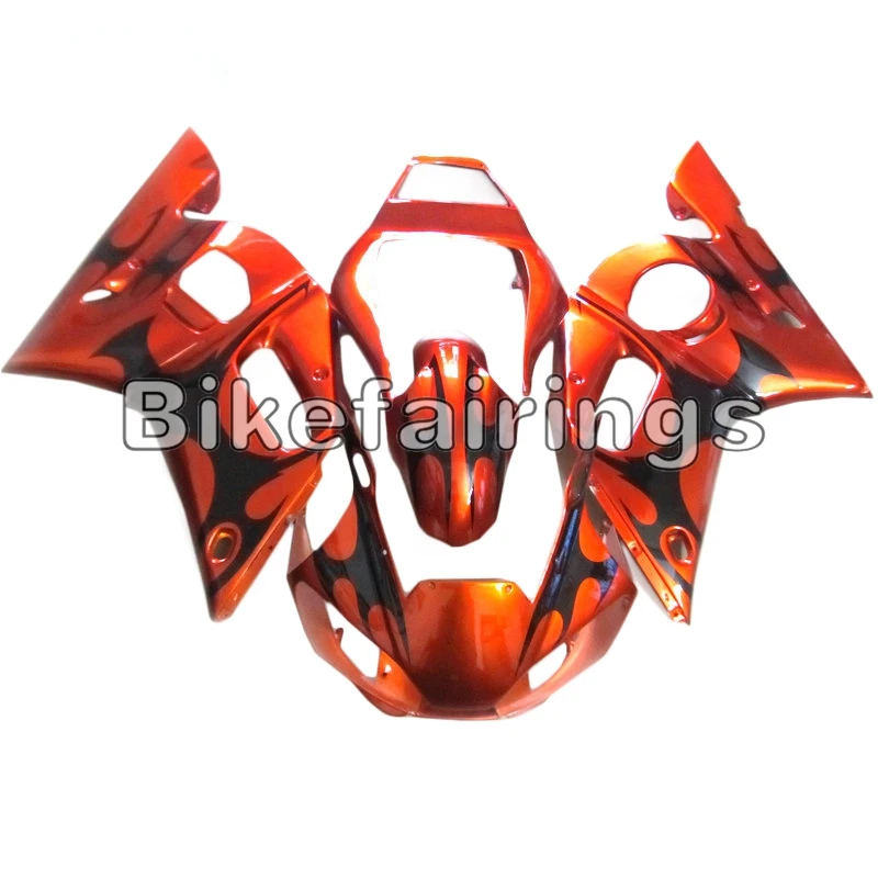 Капоты для Yamaha YZF-600 R6 1998 1999 2000 2001 2002 R6 впрыска ABS в комплекте оранжевого и черного цветов пламя кузов комплект крышек