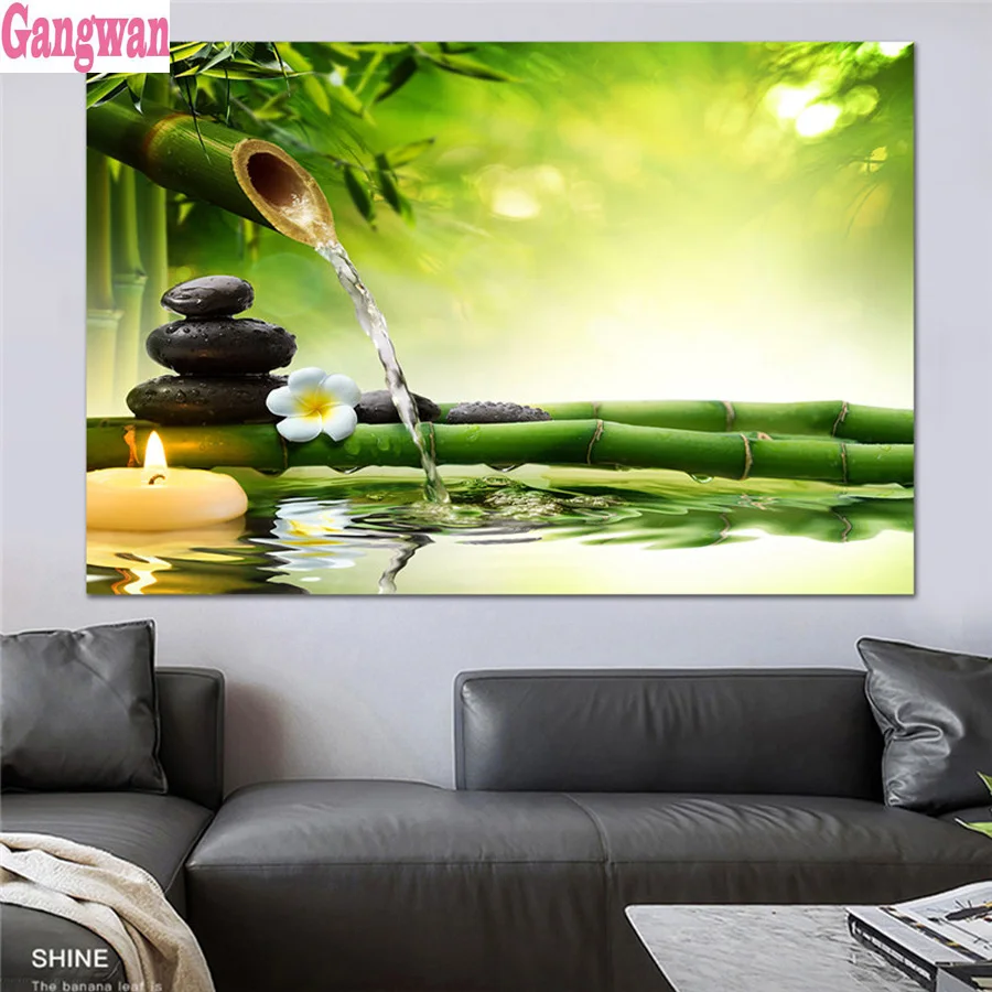 5D алмазная картина DIY полностью квадратная Бамбуковая свеча камень zen мозаика
