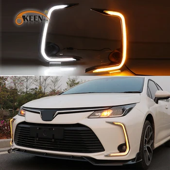 

2PCS LED Daytime Running Lights for Toyota Corolla 2019 2020 DRL Front Bumper Fog Lamp Cover with Yellow Turn Signal style relay