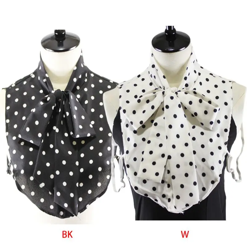 

Lady Ribbon Bowknot Fake Collar Womens Polka Dot Polka Dot Detachable Half-Shirt