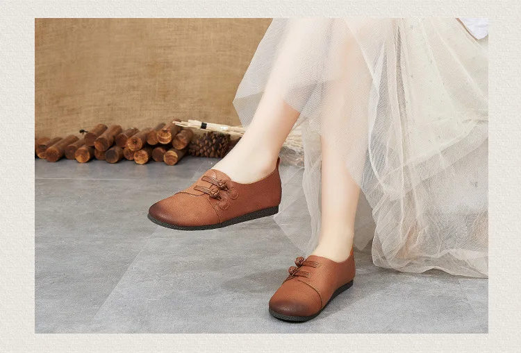 Женская обувь из натуральной кожи на плоской подошве; сезон весна-лето; кроссовки; Повседневная Удобная женская обувь с круглым носком и эластичной лентой ручной работы