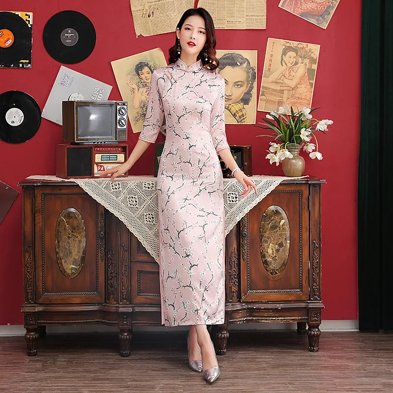 BALDAUREN    Ƽ Qipao 2021  ̵ ο Ʈ  3/4  Cheongsam Ƽ  Ƽ ׷̽ 巹  
