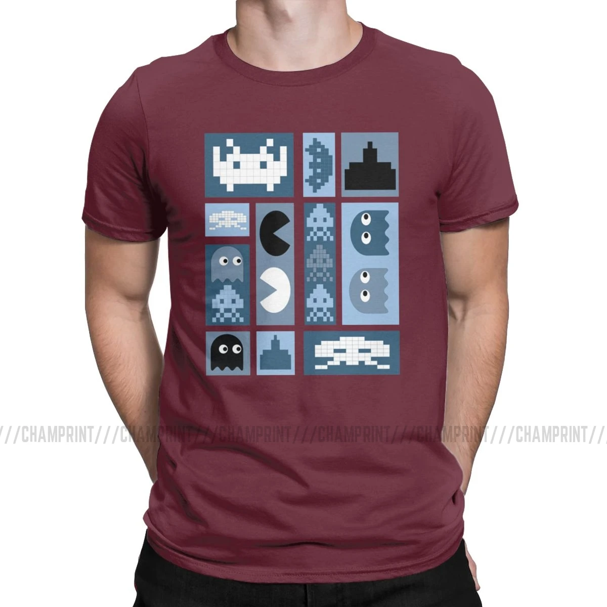 Повседневное пэкмен смешали футболки Для мужчин футболки Pacman Pakkuman Ретро 80s аркадных игр футболка с короткими руками 5XL одежда - Цвет: Бургундия