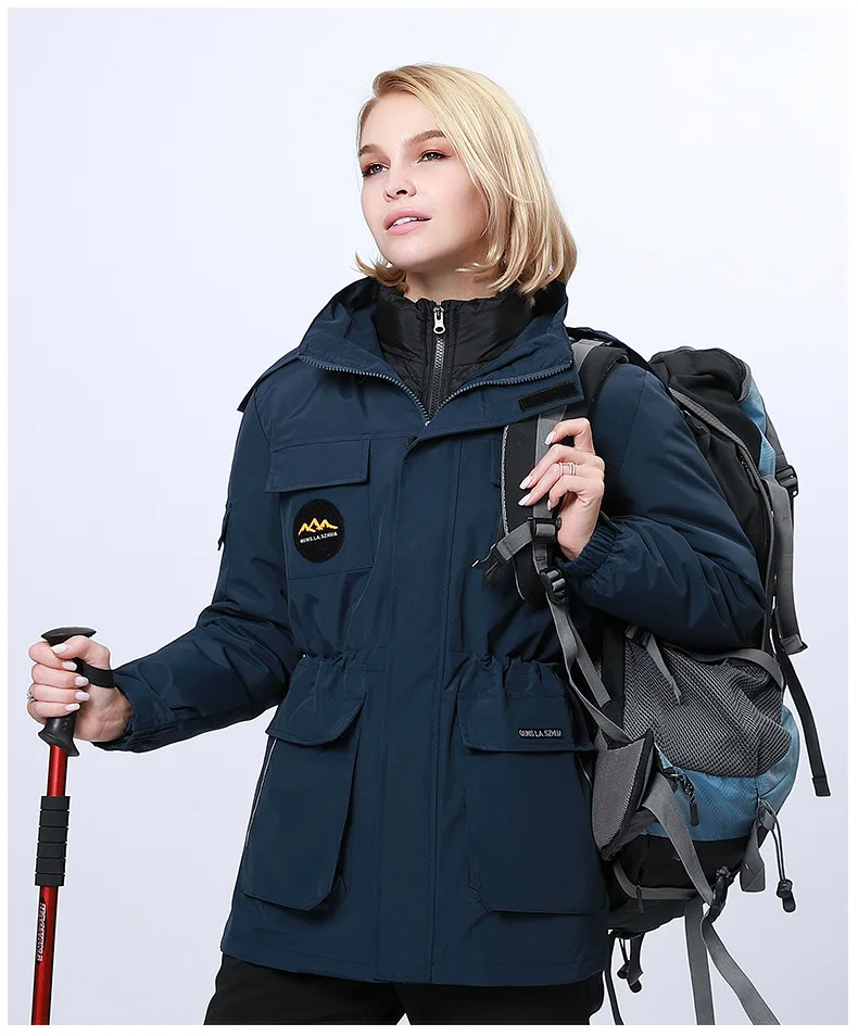 Женский GORE-TEX куртка средней длины, три в одном, пуховый хлопковый комплект из двух предметов, для улицы, водонепроницаемый, мужской лыжный костюм