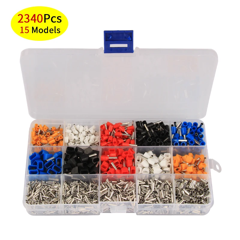 

MUFOOR 15 Models Dual Ferrule Kit 2340Pcs Mixed Electrical Crimping Connectors Cord Wire End Crimp Terminal