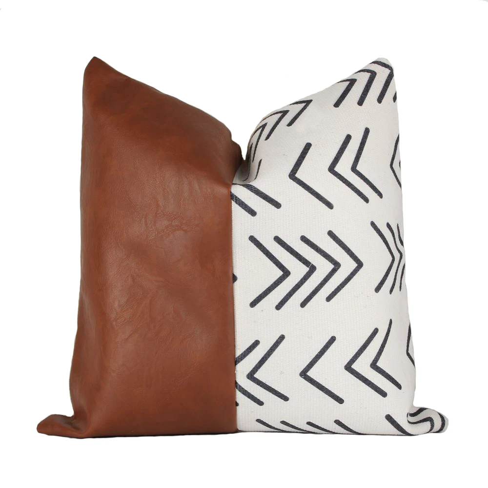Faux Leather and Cotton Decorative Throw Pillow Covers , Modern Home Decor Accent Square Bedroom Living Room Cushion Cases Faux Leather and Cotton Decorative Throw Pillow Covers , Modern Home Decor Accent Square Bedroom Living Room Cushion Cases