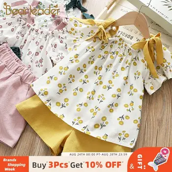 

Bear Leader Girls Dress 2020 New Children Clothing Sling Off-the-shoulder Dress Children's Clothes Set Floral Top + Dress Set