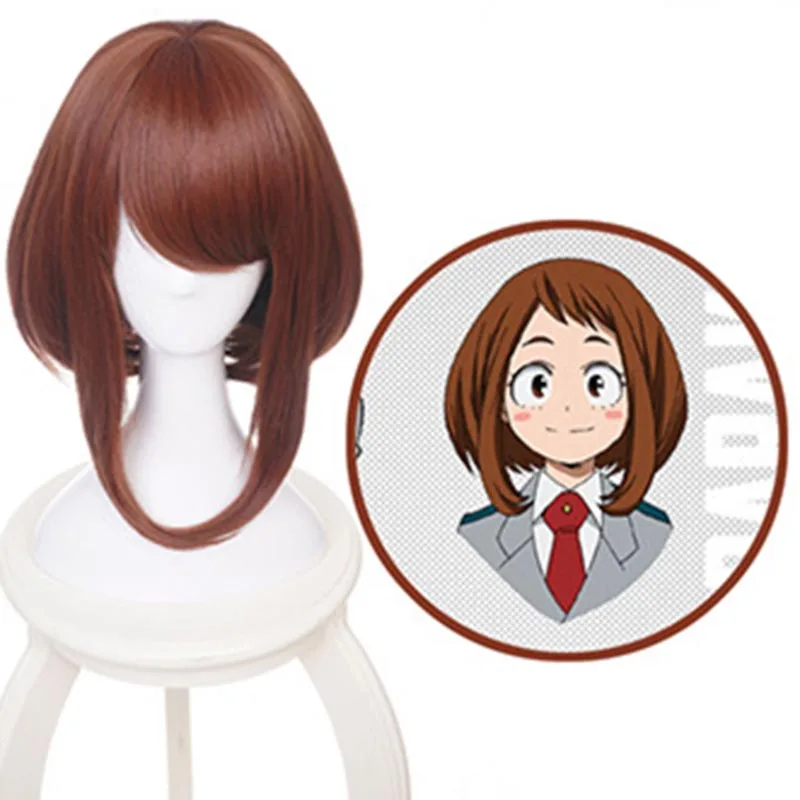 Аниме Мой герой Academy Ochako Uraraka короткая коричневая синтетическая груша волос Косплей Аниме