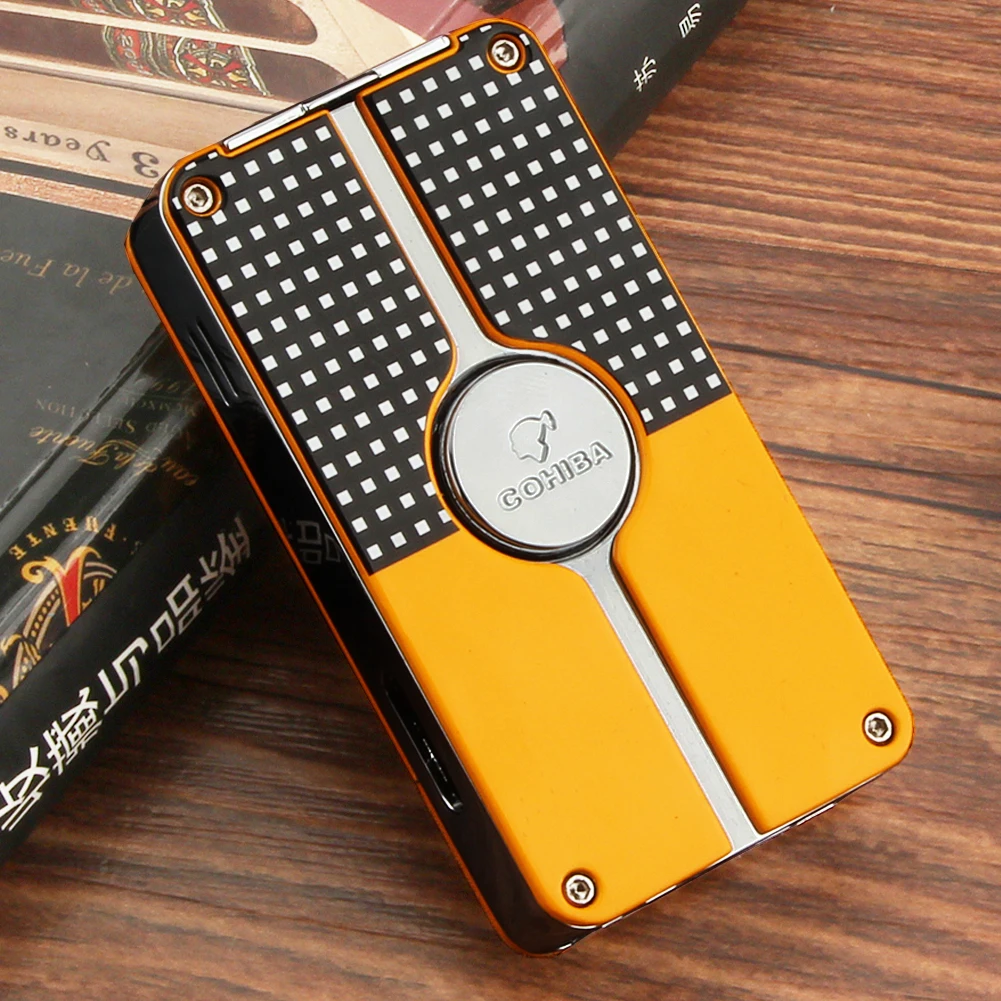 Good Offer of  COHIBA Pocket Lighter Windproof Metal 3 Jet Torch Cigar Lighters Gas Built-in Cigar Punch Cigarette