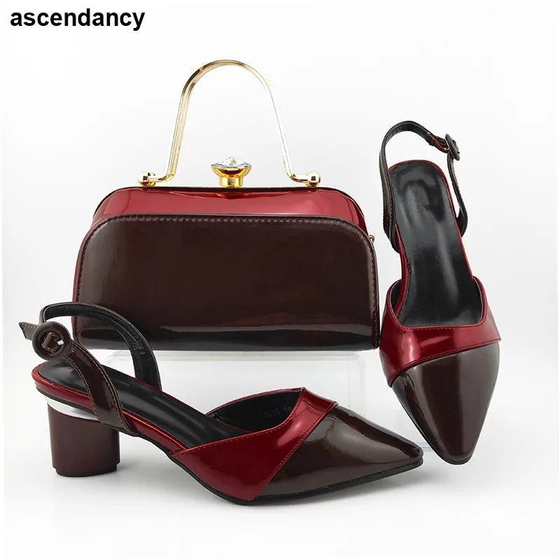 

Wine Shoes and Bag Matching Set Italy 2020 Nigerian Shoe with Matching Bag for Evening Wedding Party Rhinestone Wedding Shoes