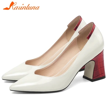 

KARINLUNA Bonjomarasia Spring Autumn Concise Ol Pumps High Heels Office Pumps Women Pointed Toe Genuine Leather Shoes Woman