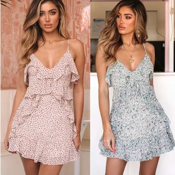 

Bohemian sexy Ruffle Dress slim shoulder skirt