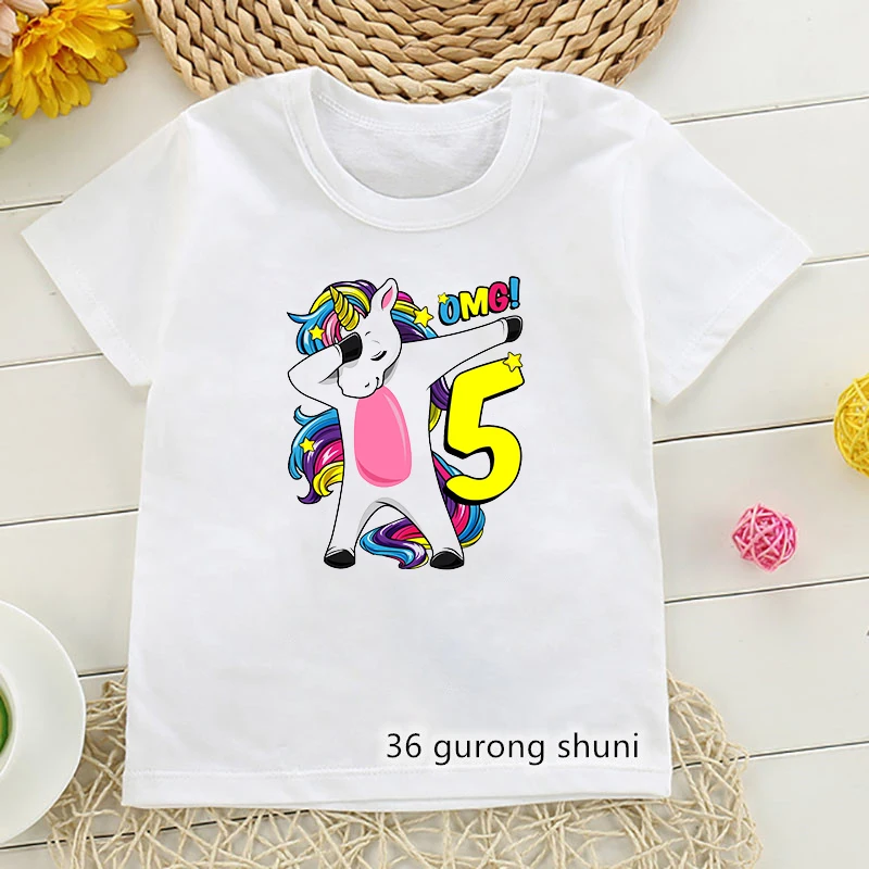 

2024 Kawaii Unicorn Rainbow Horse 5-13th Birthday Gift Graphic Print T Shirts Girls T-Shirts Kids Clothes Children Clothing Top