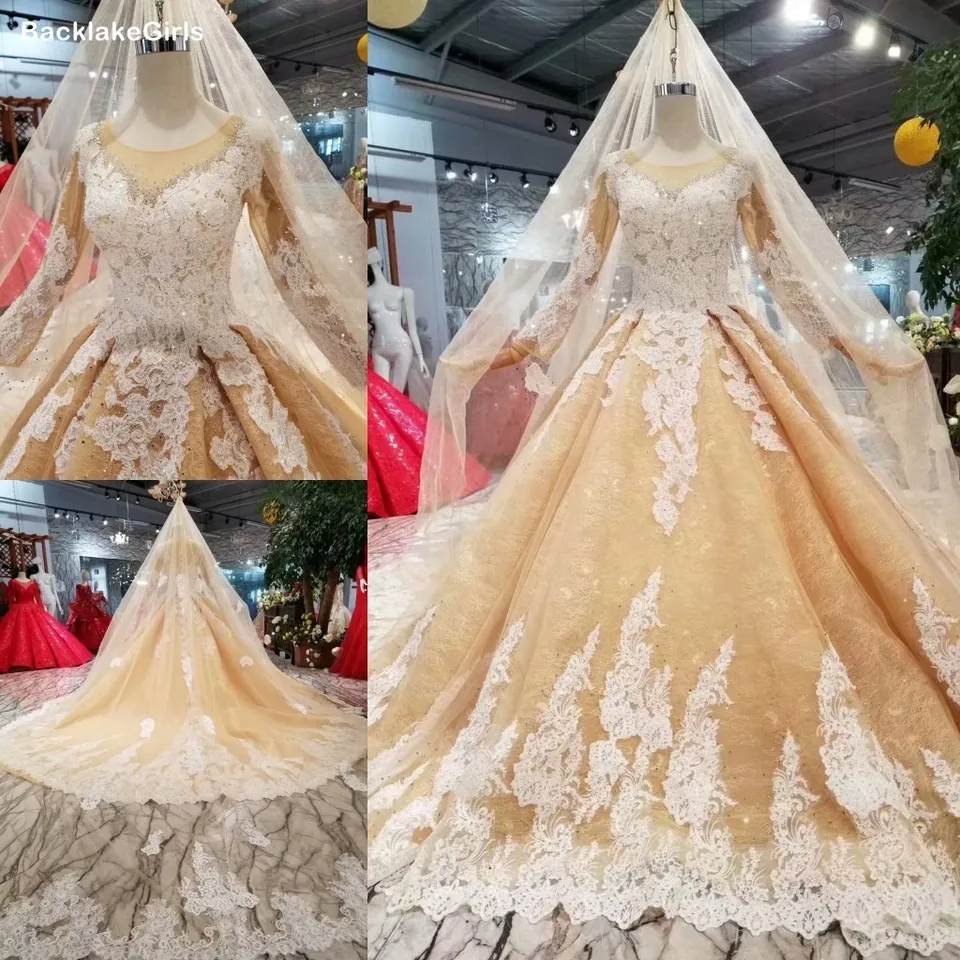 white and champagne wedding dress