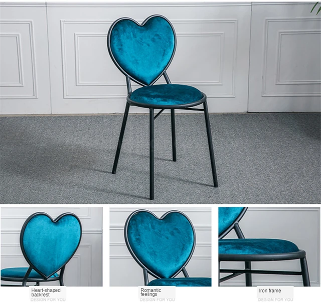 Taburete de tocador con respaldo en forma de corazón, silla de escritorio  de terciopelo, silla de maquillaje para niñas y mujeres, muebles de