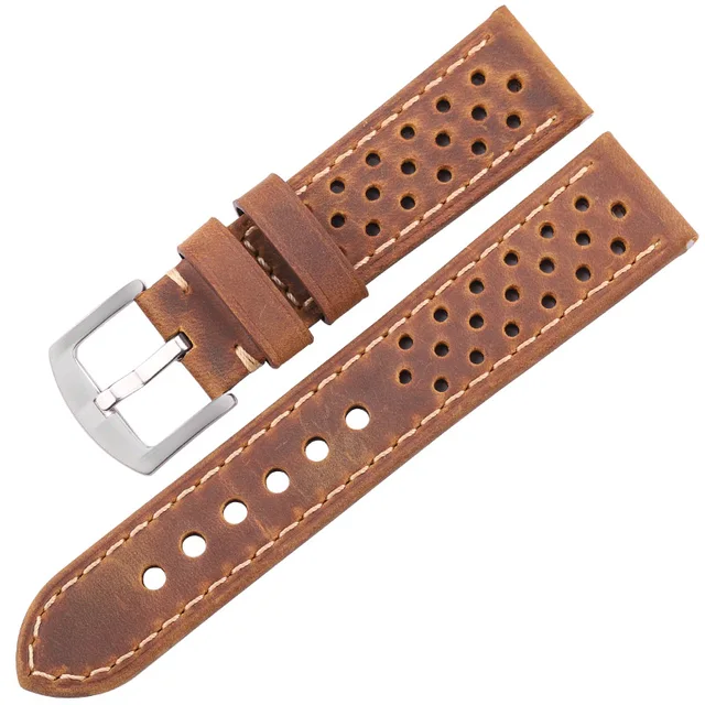 Cowhide Watchbands 20mm 22mm Genuine Leather Vintage Wrist Strap Belt For Samsung Galaxy Watch 46mm Bracelet Brown Silver Clasp