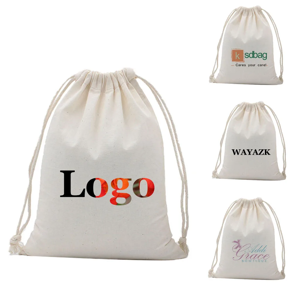 (100Pcs/Lot) Personalized Custom Cotton Drawstring Gift Bags with Your