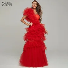 Горячее новое поступление, красное платье, элегантное, Каскадное, с оборками, Сетчатое, сексуальное, на одно плечо, для знаменитостей, для вечеринки, длинное платье