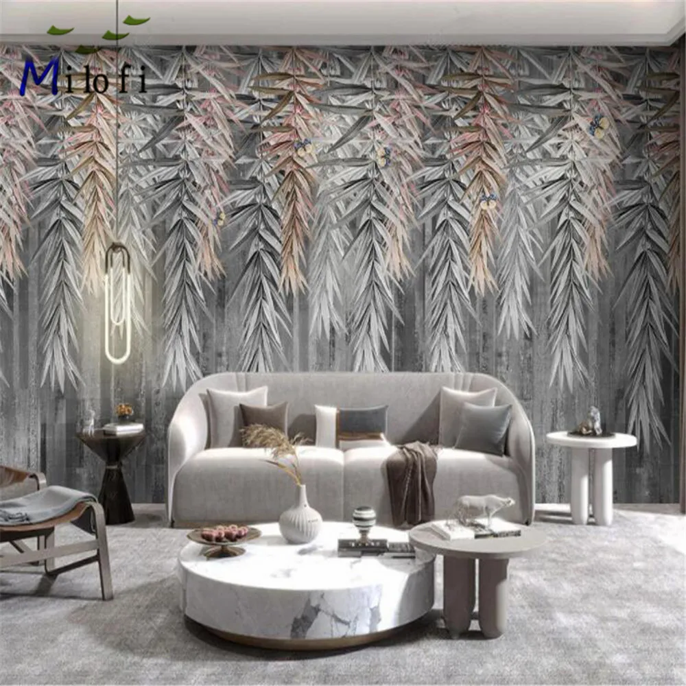 

Milofi full-size custom 3D printed wallpaper mural modern minimalist fresh plants Nordic hand-painted abstract background wall