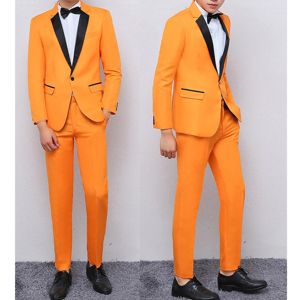 Fashion Orange Men Suit Set Formal Wedding Suits For Men Slim Fit Groom
